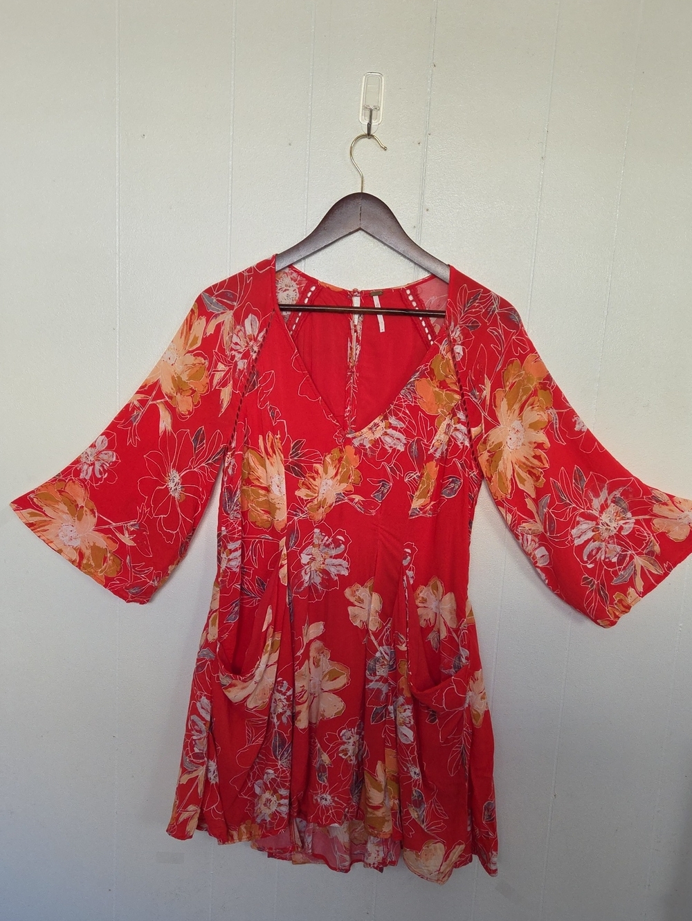 Free People Floral V-Neck Mini Dress